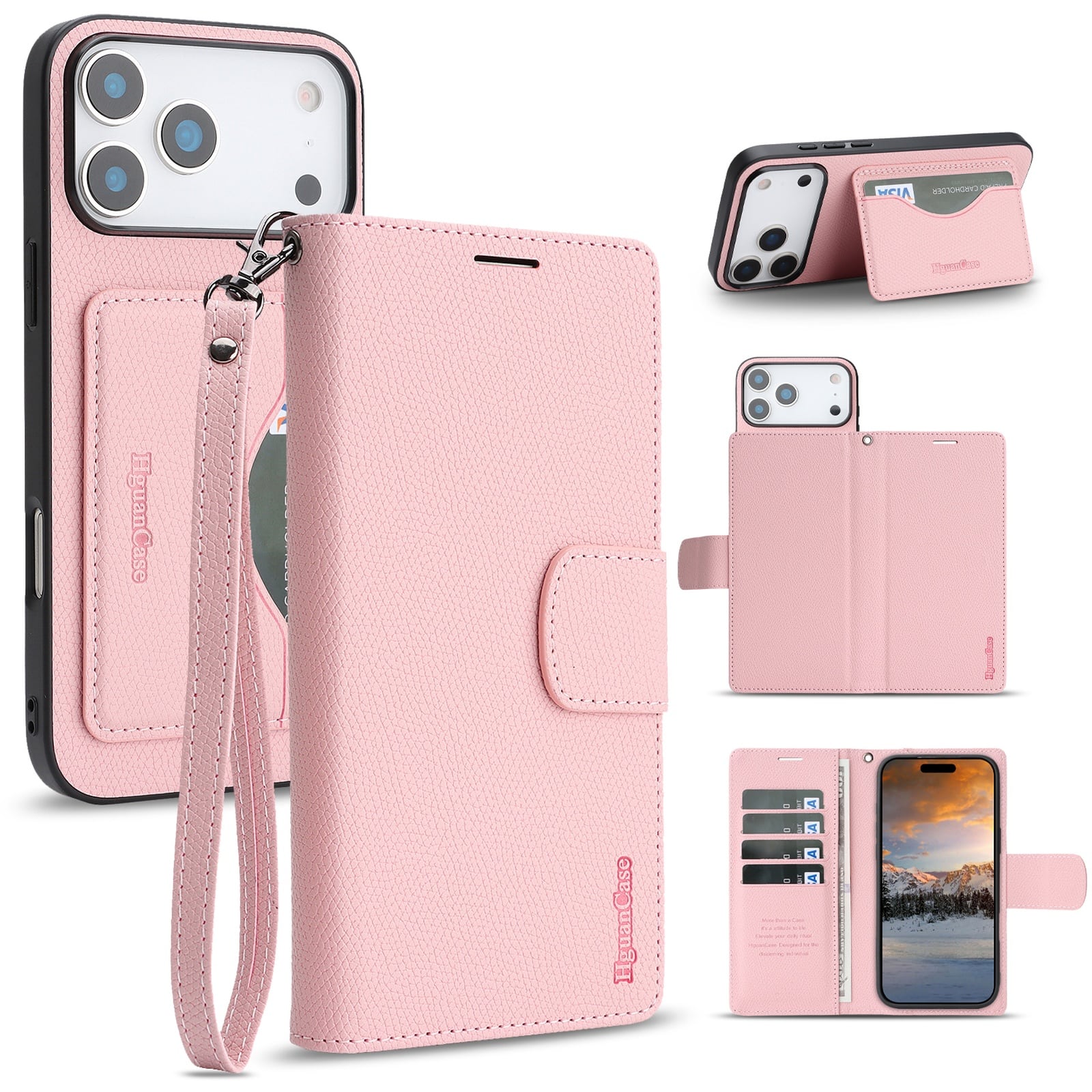 Dteck - 2-in-1 Detachable Wallet Case for Apple iPhone 17 Pro Max, RFID Faux Leather Shockproof Kickstand Cover with Wrist Strap - Pink price history on PriceWatchPro