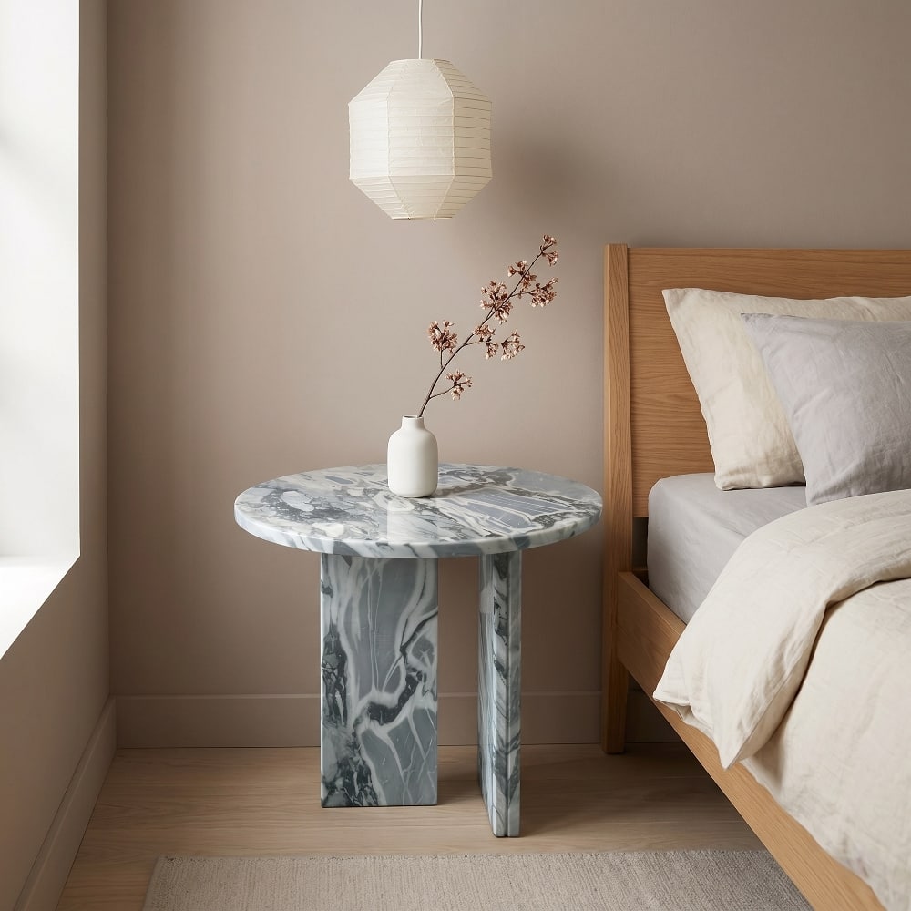 Loheer - Natural Marble Side Table Round End Table Genuine Stone Polished Surface 17.7 Inch - Gray Blue price history on PriceWatchPro