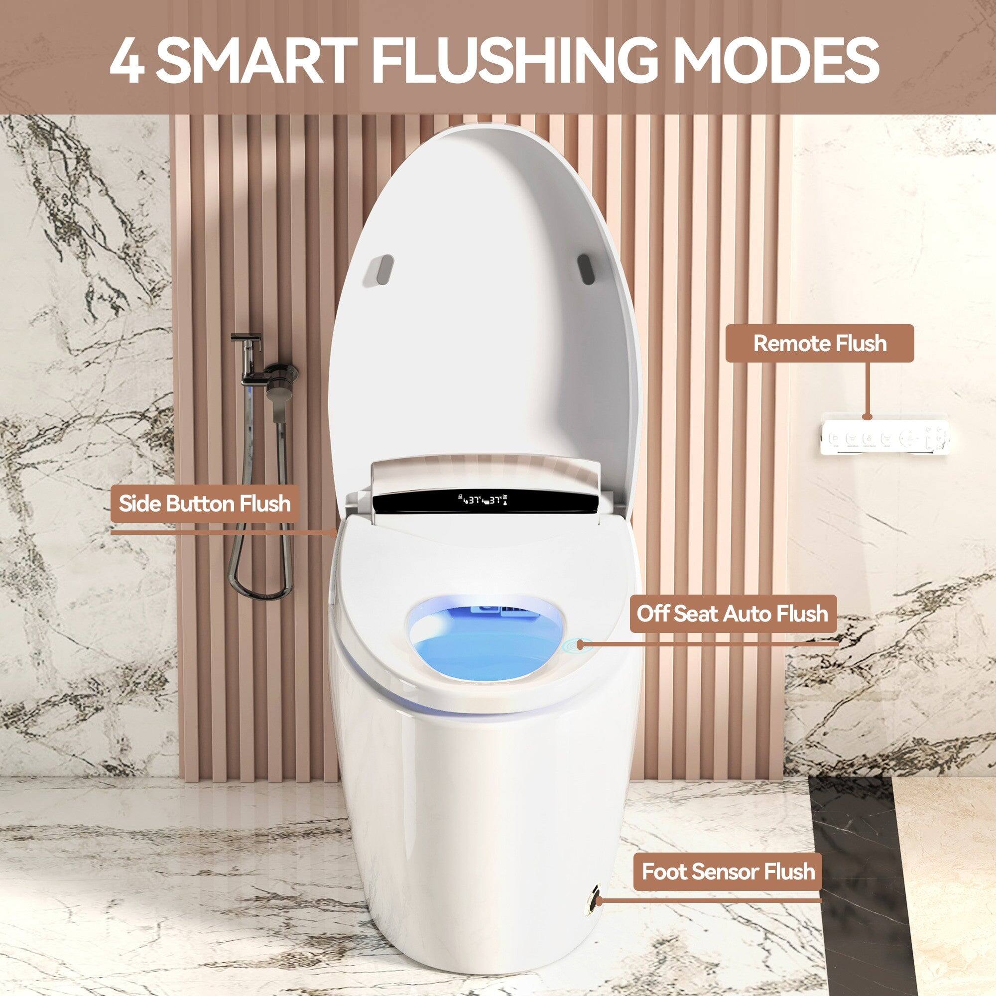 4 SMART FLUSHING MODES

- Remote Flush
- Side Button Flush
- Off Seat Auto Flush
- Foot Sensor Flush