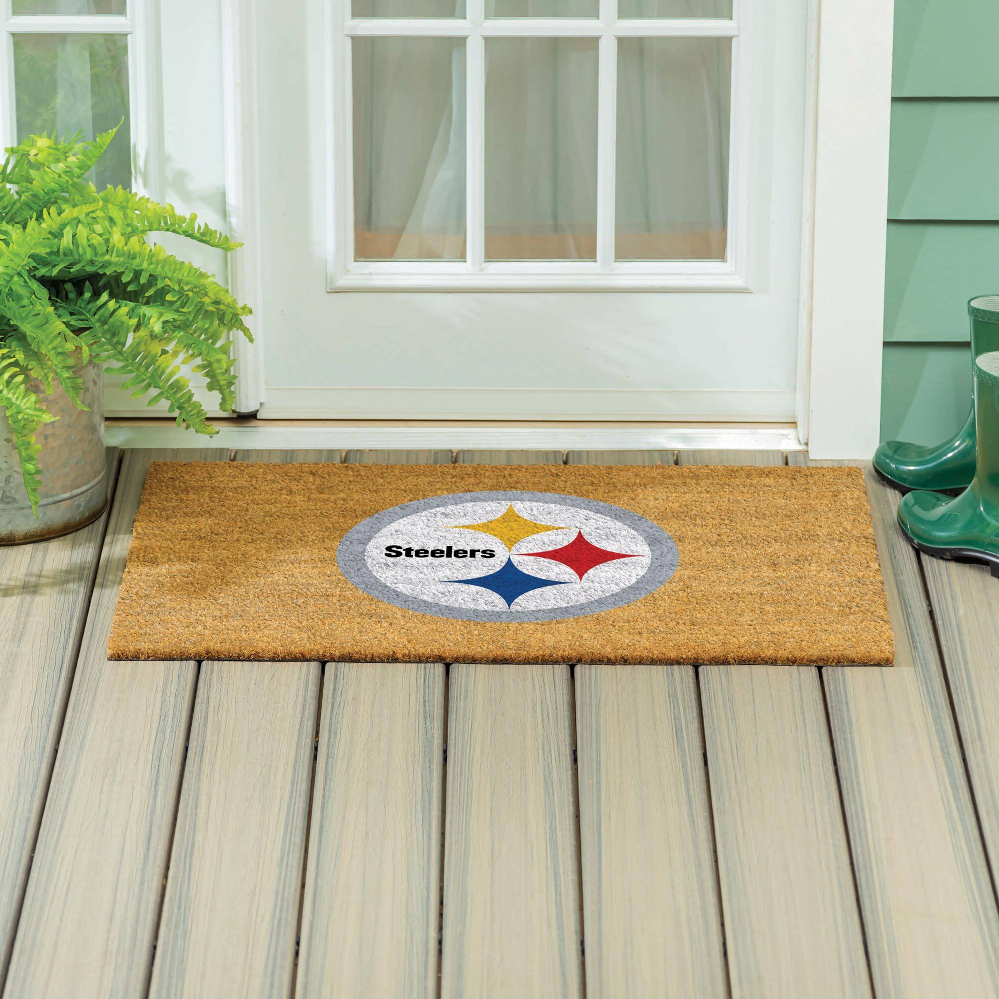 Alt View 3. Evergreen Enterprises - Pittsburgh Steelers 24" x 36" Outdoor Team Logo Coir Mat - Brown.
