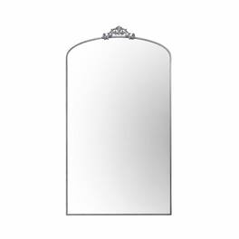 RYHNUYNE - 36x66 Inch Ornate Arched Full Length Floor Mirror, Metal Frame, Wall Mounted or Leaning - Antique Silver