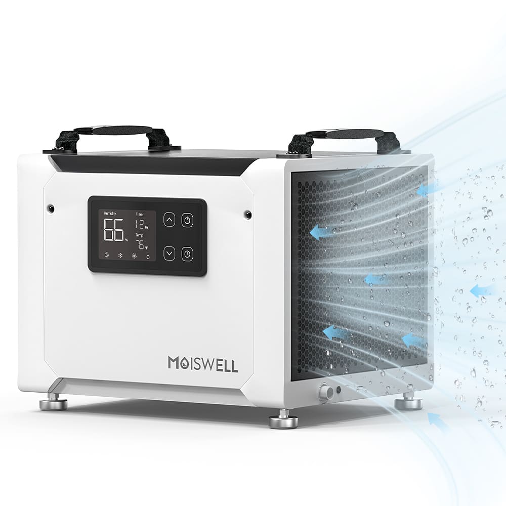 Moiswell - 70 Pints Energy Star Certified Commercial Dehumidifier with Drain Hose for Crawlspace - White & Black