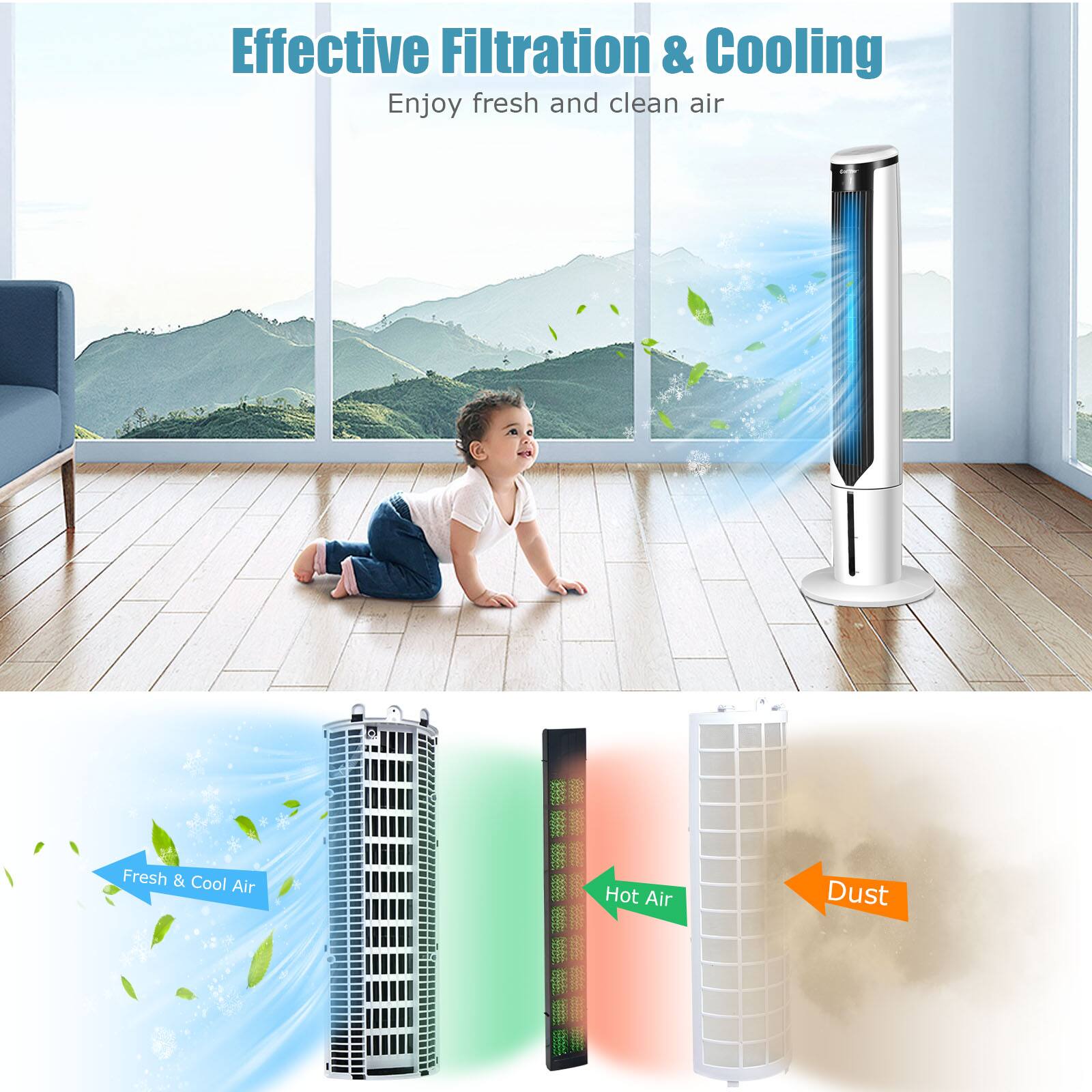Effective Filtration & Cooling: Enjoy fresh and clean air.