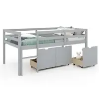 Costway Twin Size Low Loft Bed with 3 Drawers Ladder & Full-length Guardrails Storage - Grey - Front_Zoom