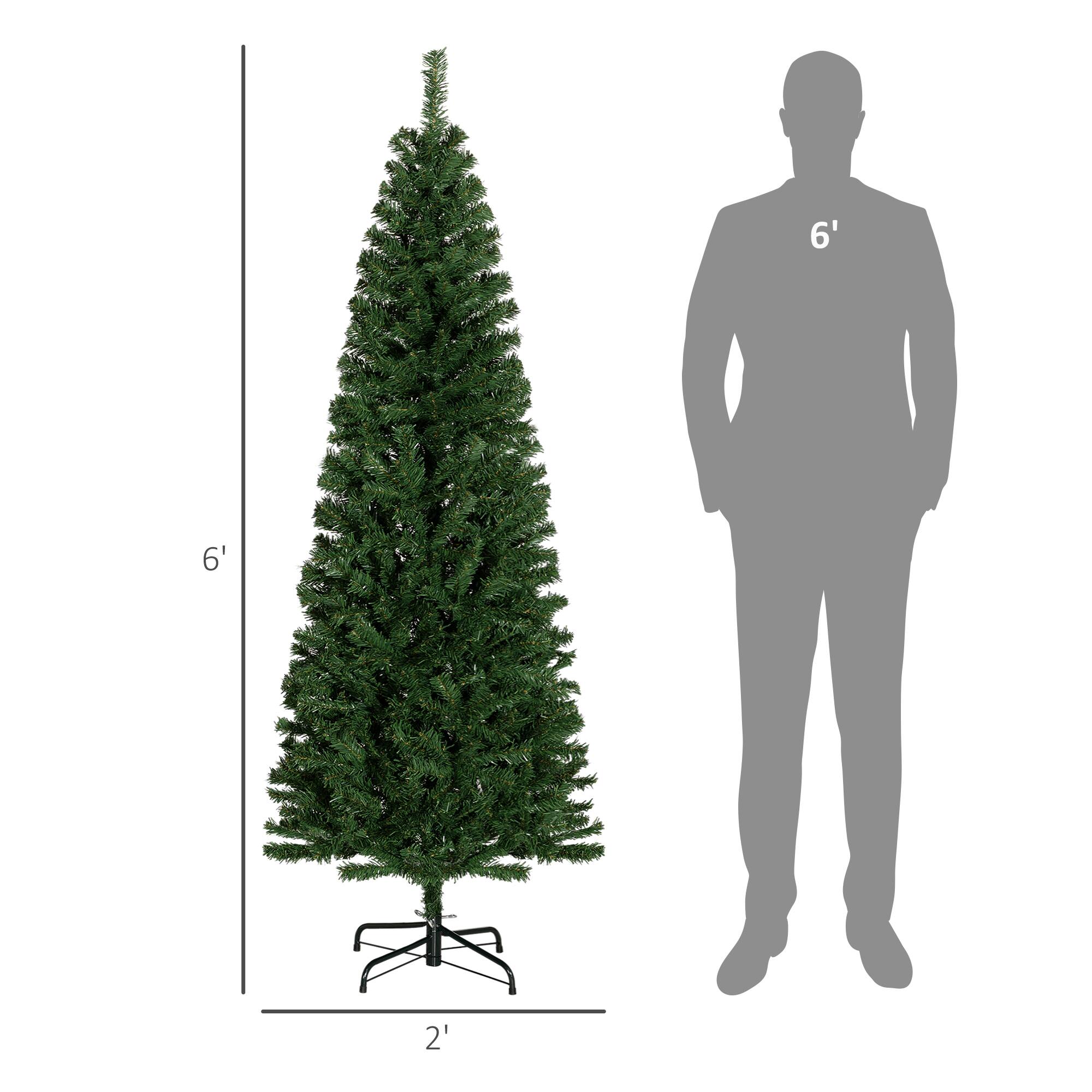 Alt View 2. Homcom - Pencil Christmas Tree, Unlit Artificial Christmas Tree Slim Douglas Fir Xmas Tree with Realistic Branches, Halloween - Green.