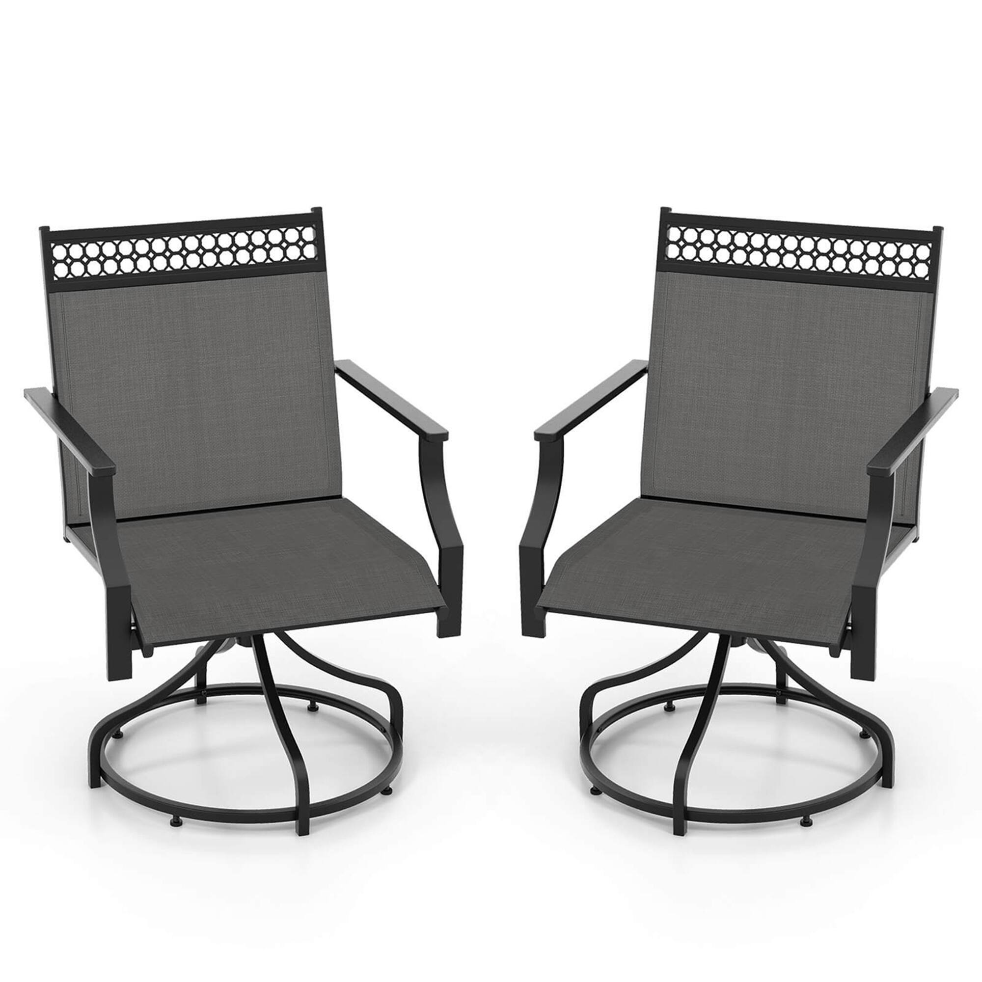 Costway - Patio Swivel Dining Chairs Set of 2 with Quick-Drying Fabric and Metal Frame - Gray