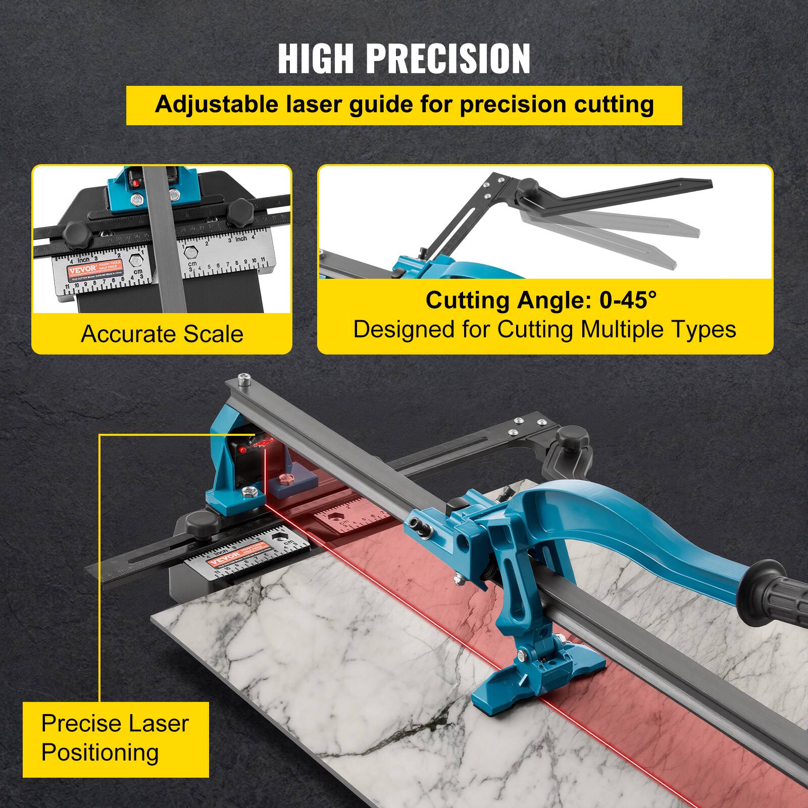 HIGH PRECISION Adjustable laser guide for precision cutting

- Accurate Scale
- Cutting Angle: 0-45°
- Designed for Cutting Multiple Types
- Precise Laser Positioning