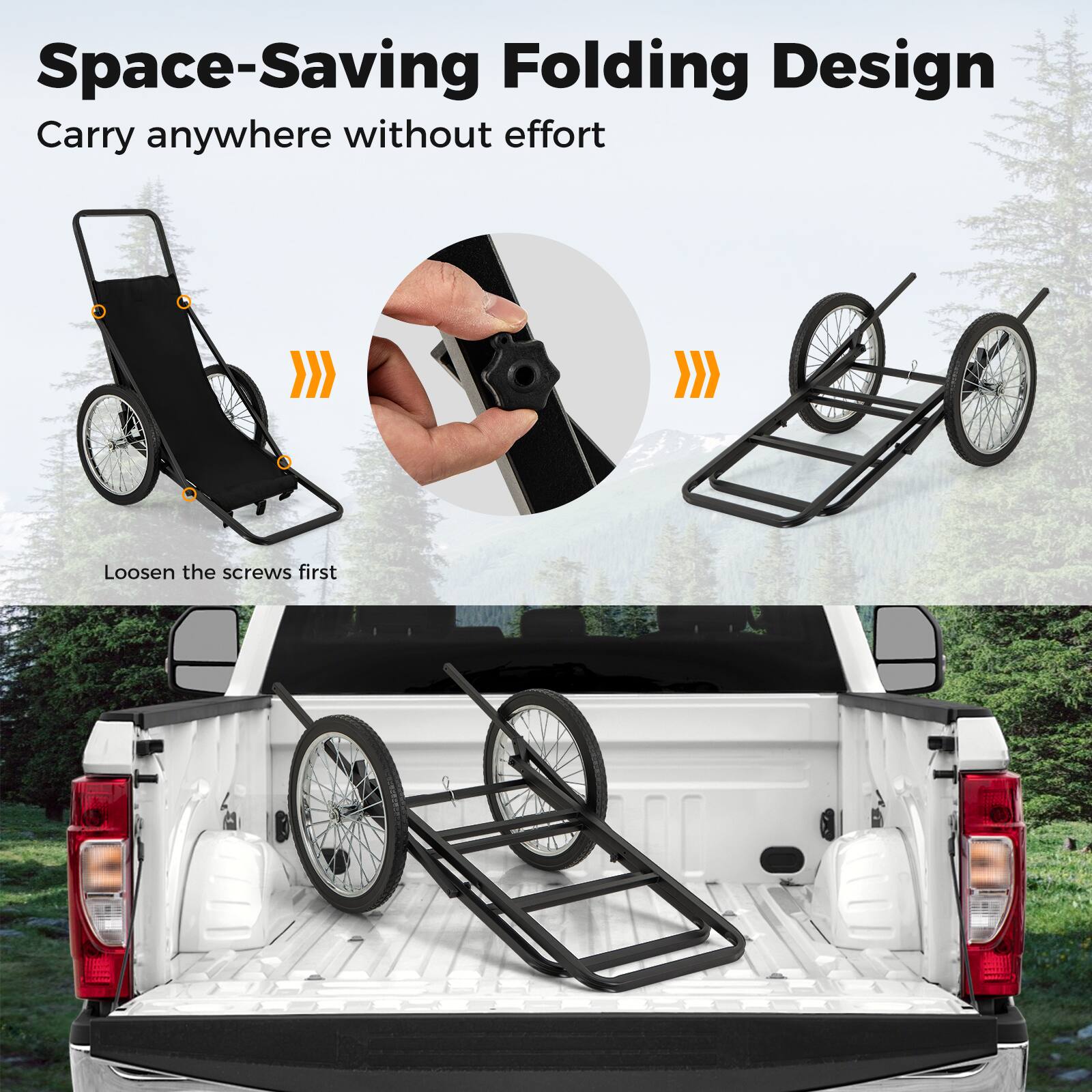 Space-Saving Folding Design  
Carry anywhere without effort  
Loosen the screws first
