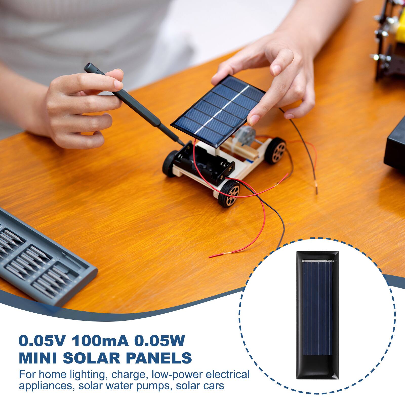 0.05V 100mA 0.05W MINI SOLAR PANELS

For home lighting, charge, low-power electrical appliances, solar water pumps, solar cars