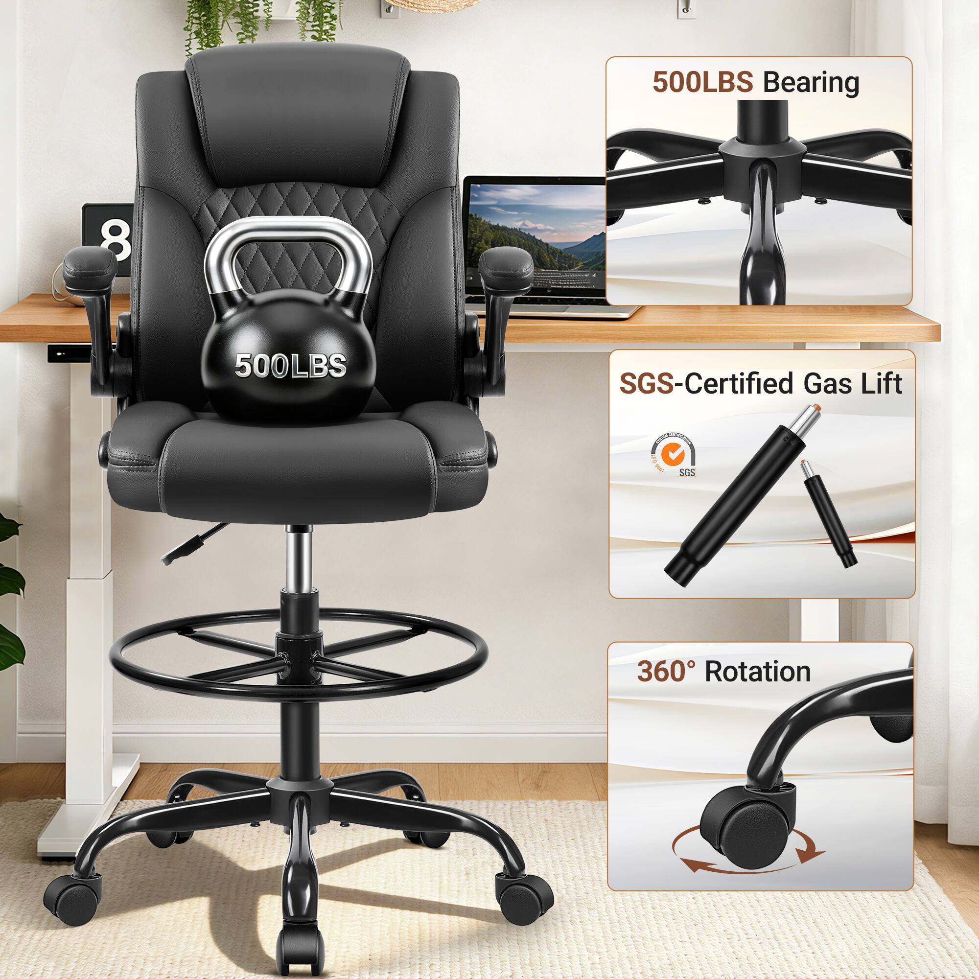 500LBS Bearing  
8  
500LBS SGS-Certified Gas Lift  
- sda T - S0S  
360° Rotation