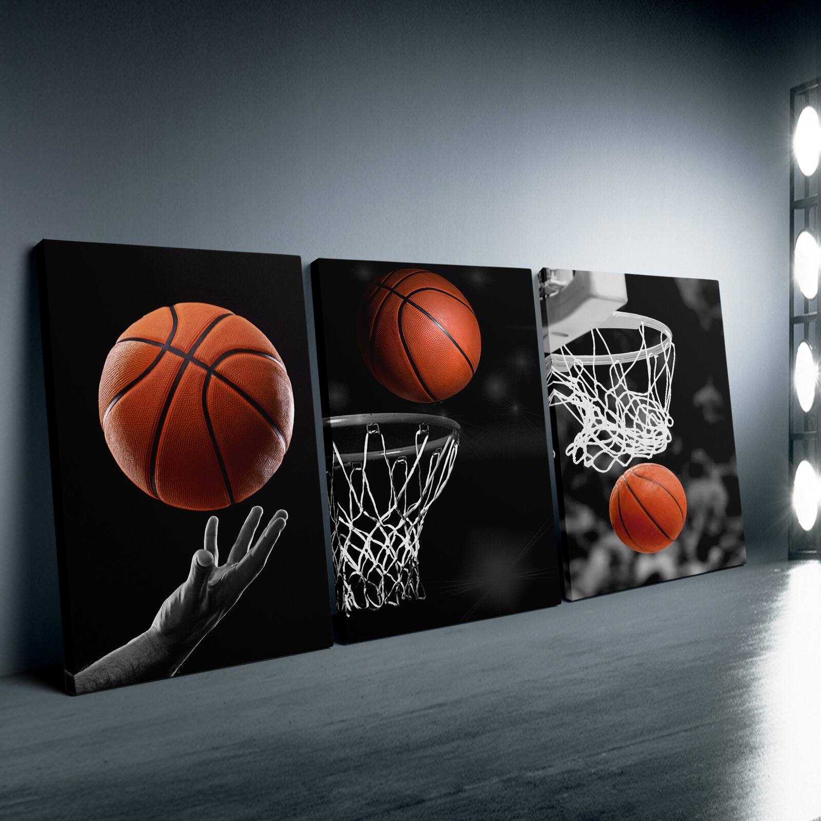blue - Basketball Themed 3-Piece Canvas Wall Art Set - Art Deco Classic Modern Style, Pine Wood Frame, Canvas Print Wall Hangi - Color:32*16inch(80*40cm)