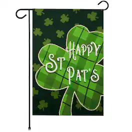 G128 - Happy St. Patrick's Day Plaid Shamrock Garden Flag 12 x 18 in Double-Sided - Green