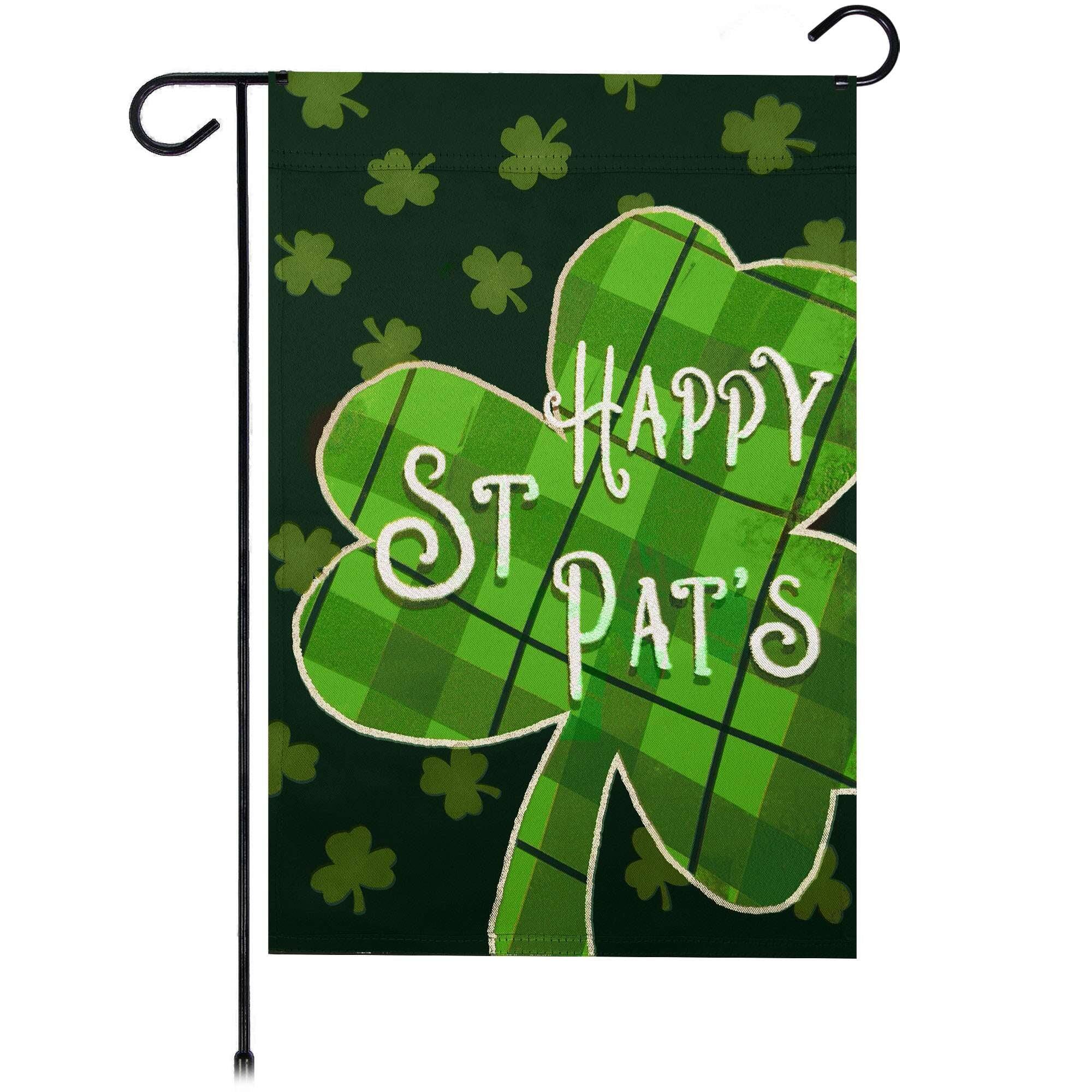 Happy St. Patrick's Day Plaid Shamrock Garden Flag 12 x 18 in Double-Sided.