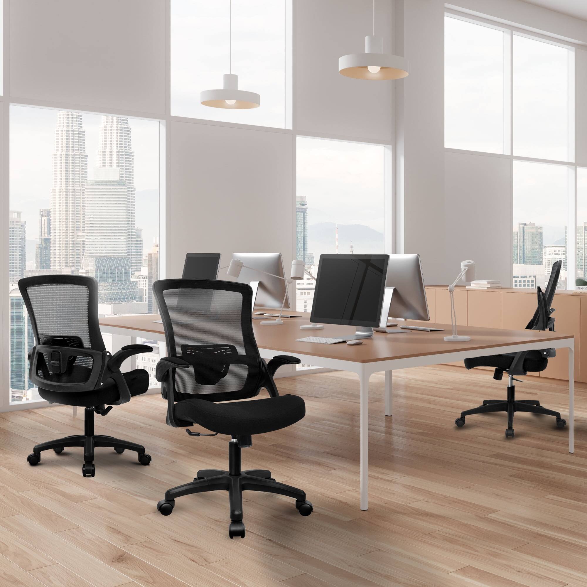 Angle. Celtoss - Ergonomic Office Chair, High-Back Mesh Computer Chair with Adjustable Height, Flip-Up Armrests & Lumbar Support - Plastic Base-Black.