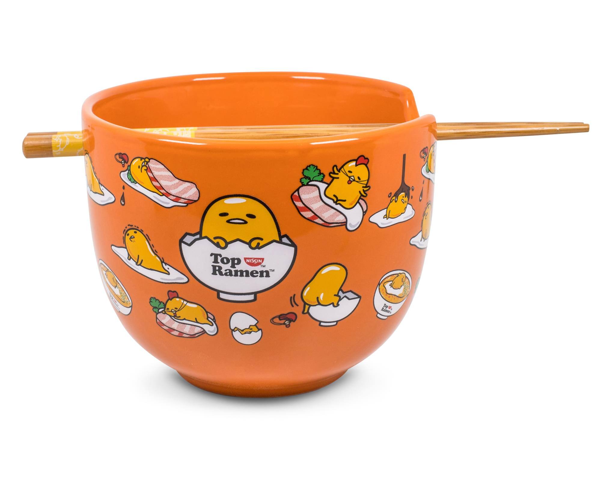 Silver Buffalo - Sanrio Gudetama Japanese Top Ramen Dinnerware Set | 20-Ounce Ramen Bowl, Chopsticks - Orange
