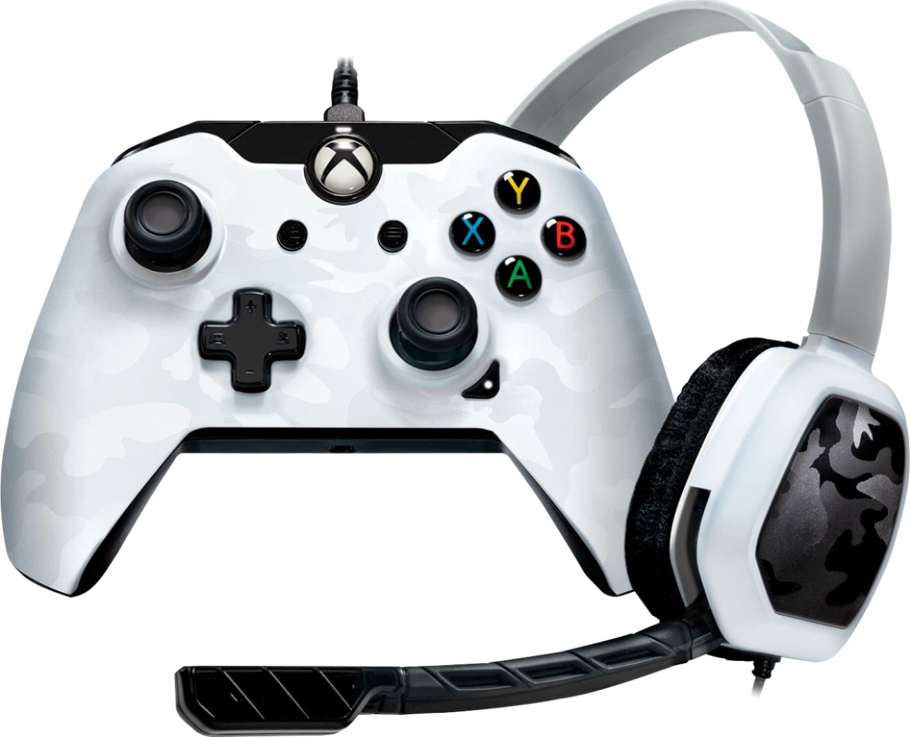 Best Buy Pdp Wired With Afterglow Lvl1 Chat Headset Controller For Pc And Xbox One Camo White 048 135 Na Cm01