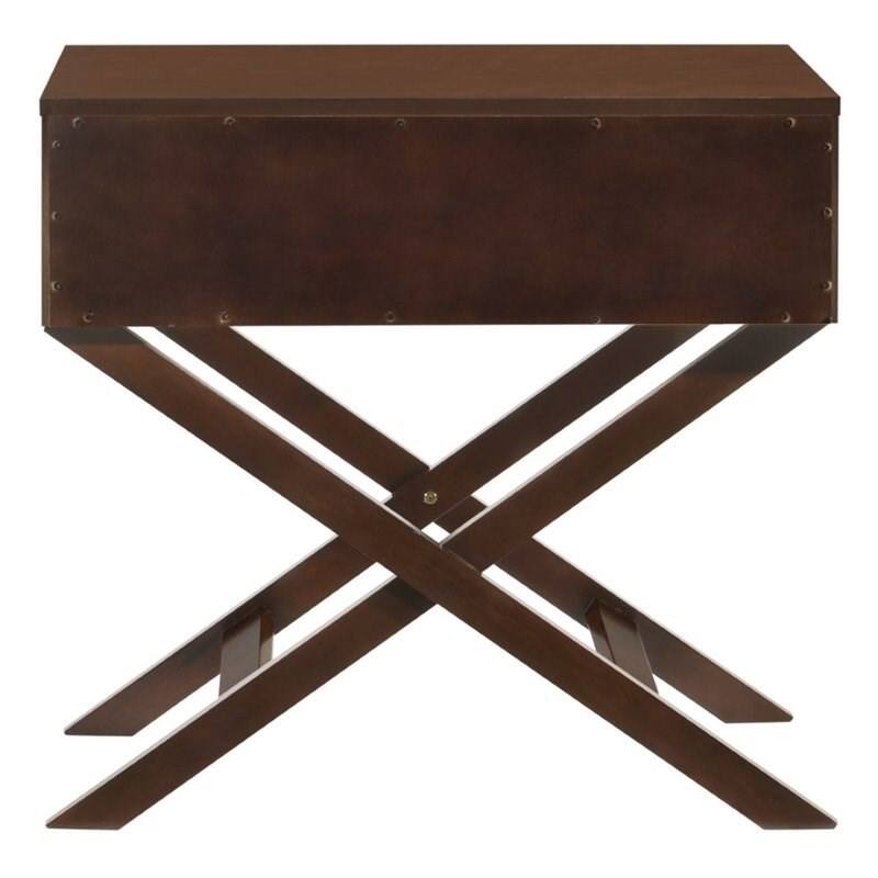 Back. Hivvago - Cappuccino Brown Wood 1-Drawer End Table Nightstand with X Legs - Brown.