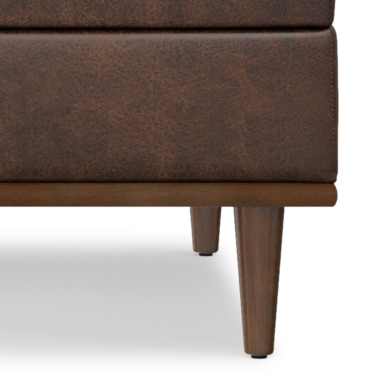Alt View 6. Simpli Home - Shiloh 38 inch Transitional Contemporary Storage Ottoman in Distressed Chestnut Brown Vegan Faux Leather, Assembled - Distressed Chestnut Brown.