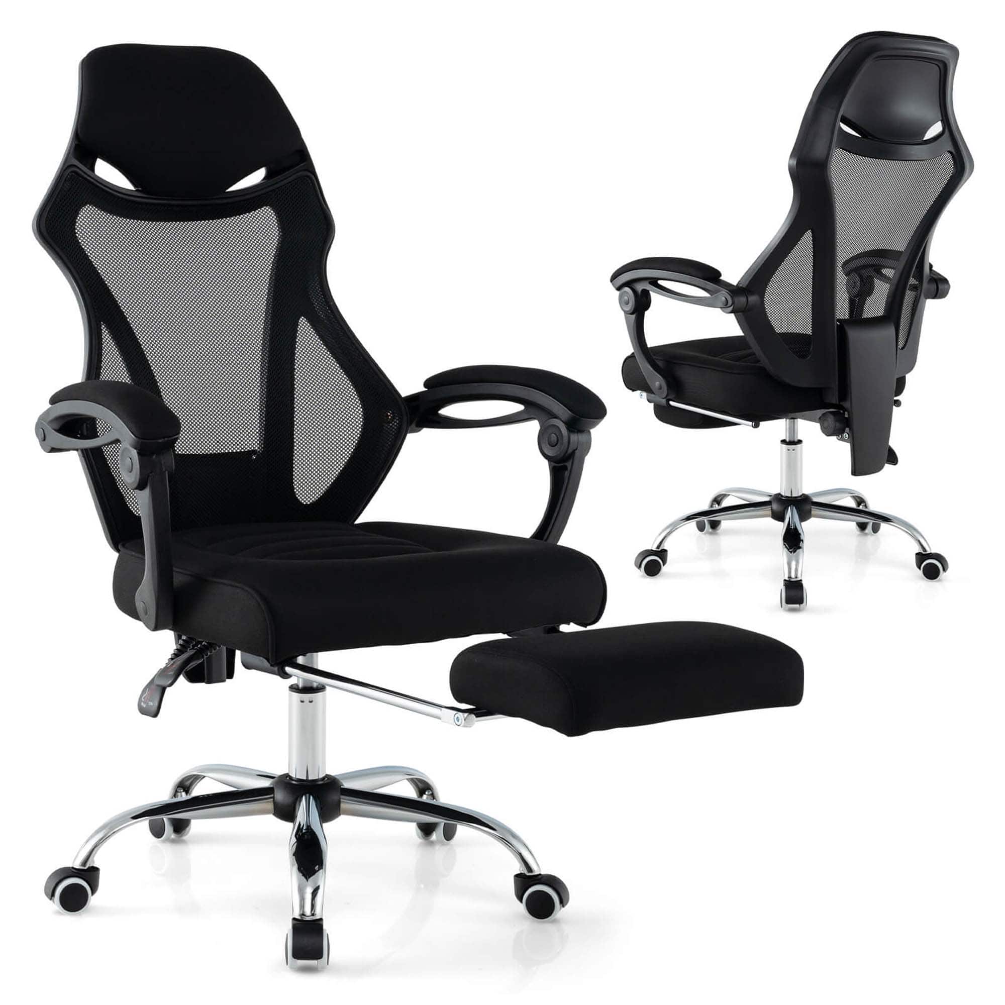 Front. Costway - Costway Ergonomic Mesh Office Chair with Footrest Height-Adjustable & Tilting Backrest - Black.
