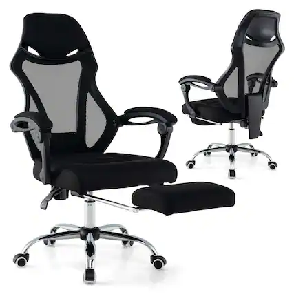 Front. Costway - Costway Ergonomic Mesh Office Chair with Footrest Height-Adjustable & Tilting Backrest - Black.