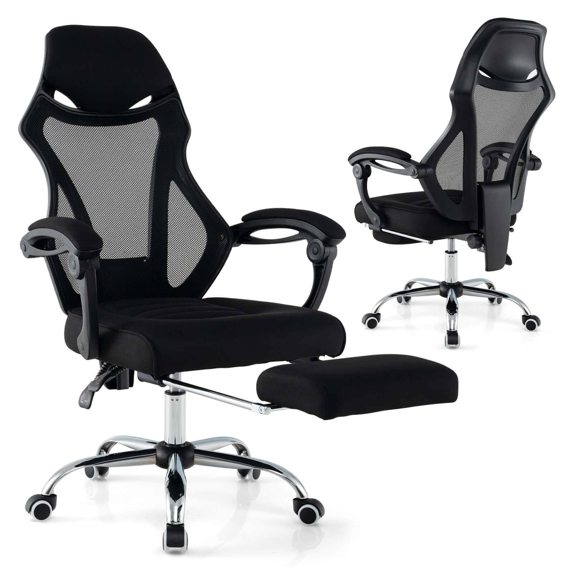 Costway - Ergonomic Mesh Office Chair with Footrest Height-Adjustable & Tilting Backrest - Black