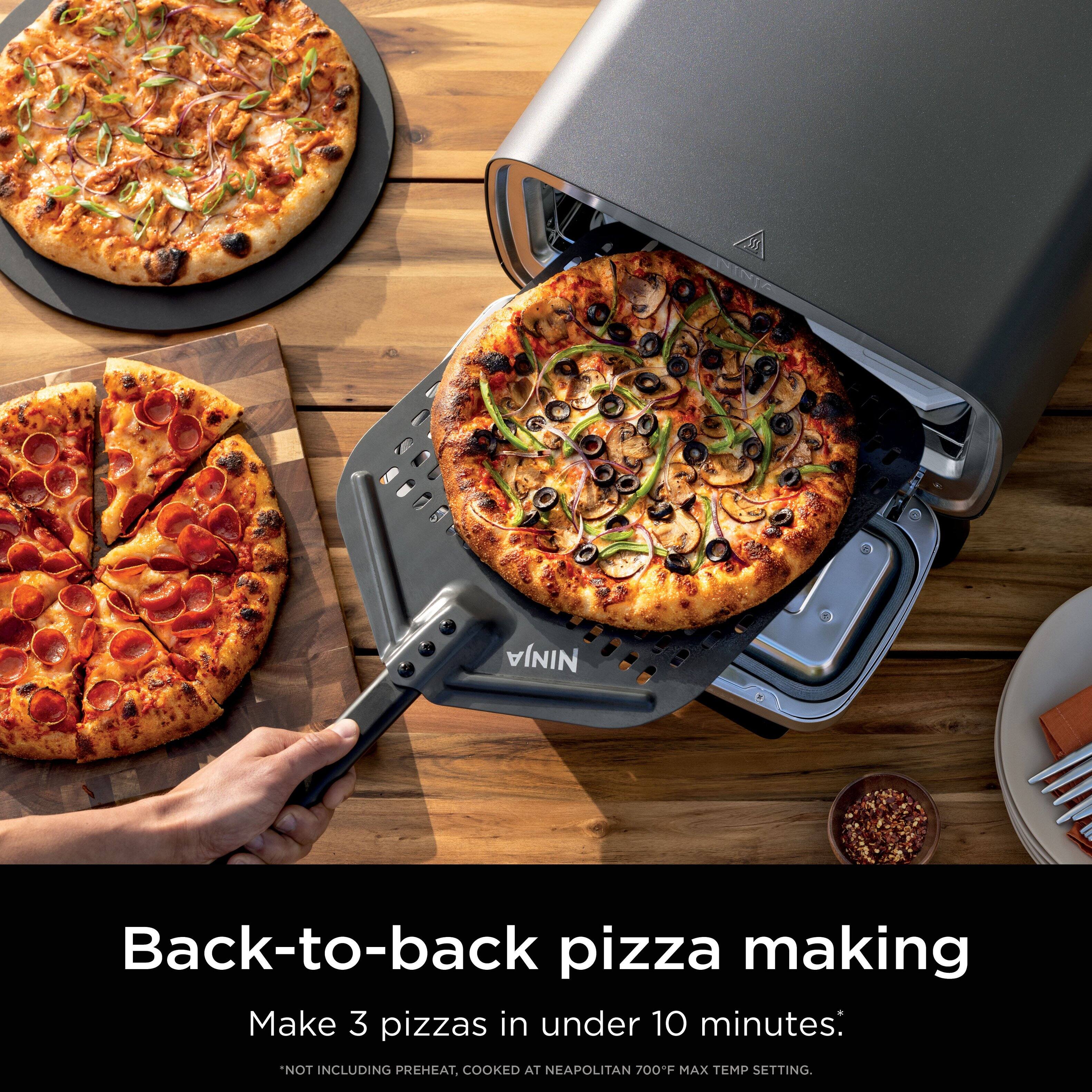 "Back-to-back pizza making: Make 3 pizzas in under 10 minutes, NOT INCLUDING PREHEAT, COOKED AT NEAPOLITAN 700-F MAX TEMP SETTING."