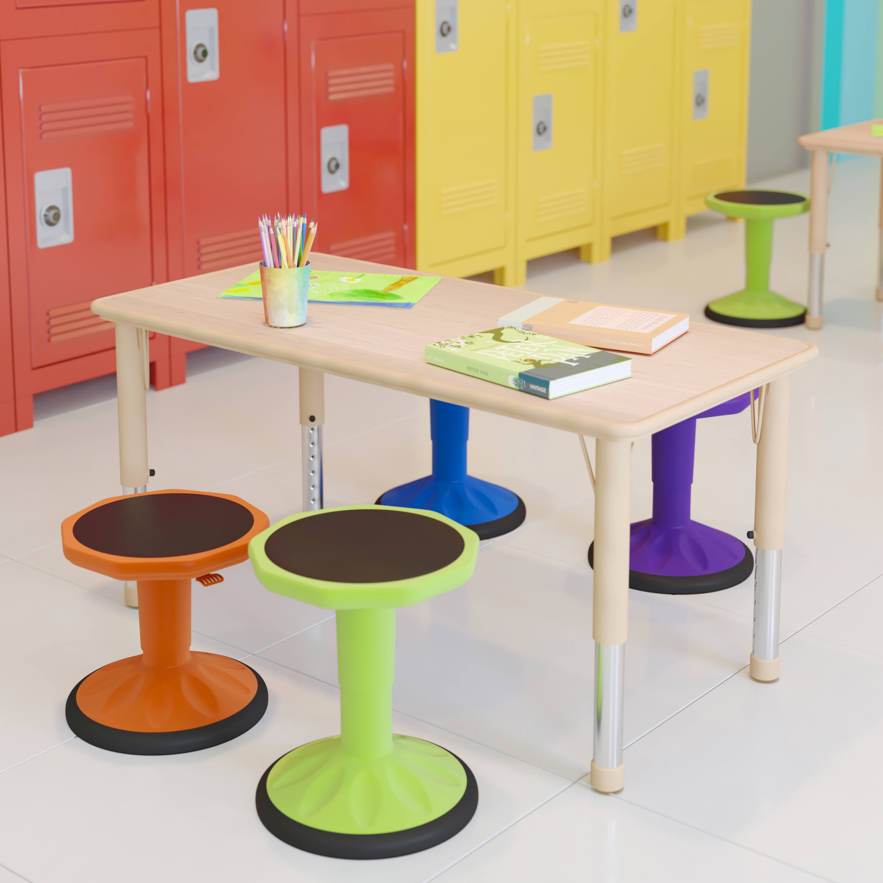 Alt View 3. Emma + Oliver - 23.625"W x 47.25"L Rectangular Plastic Height Adjustable Activity Table - Natural.