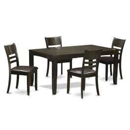 East West Furniture - 5 Pc Dining set-Table Table with Leaf and 4 Dining Chairs - Cappuccino