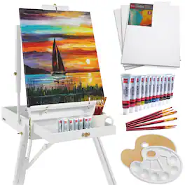Best Choice Products - French Easel, 32pc Beginners Kit Portable Wooden Adjustable Tripod w/ Paint Supplies - White