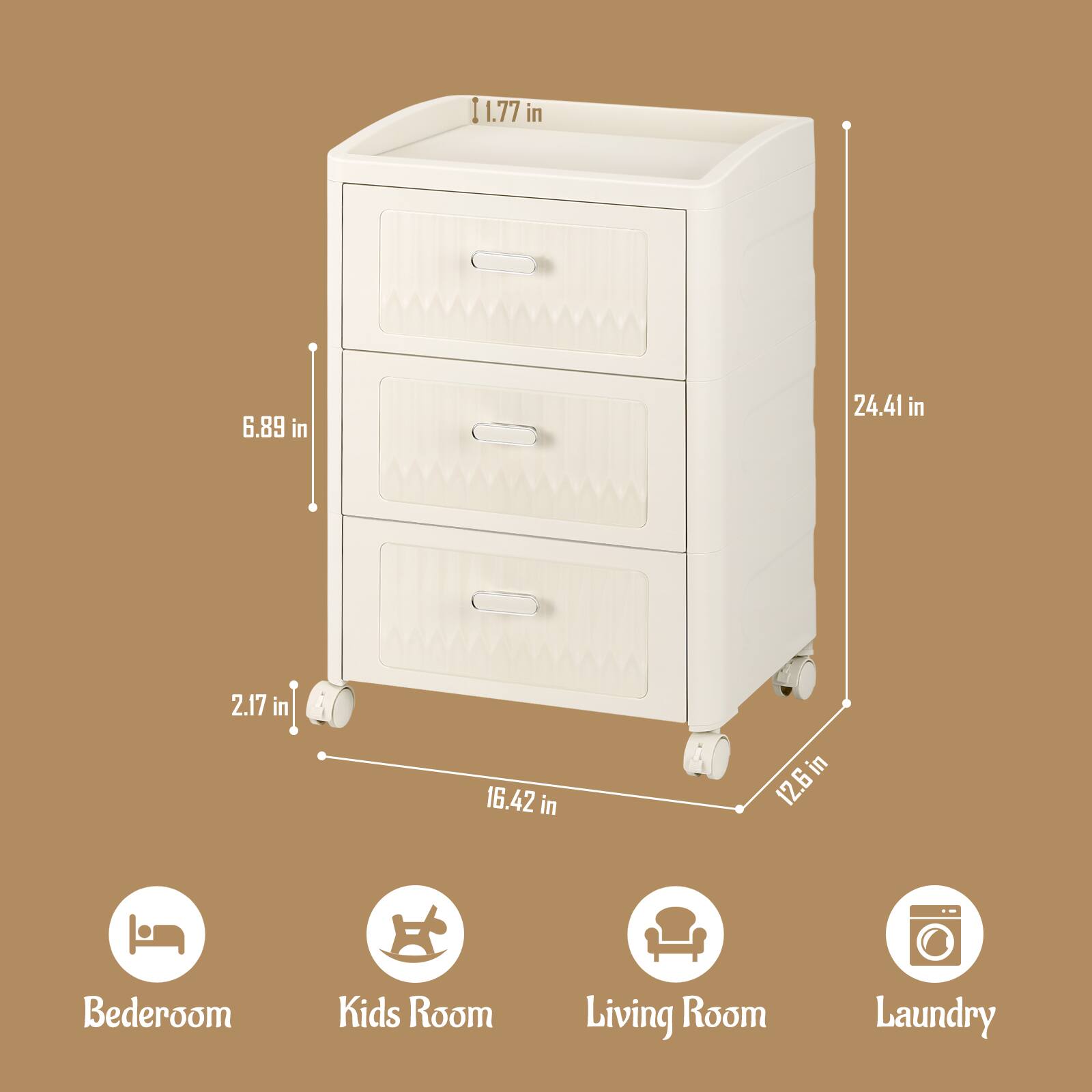 I 1.77 in 6.89 in 24.41 in 2.17 in 16.42 in 12.6 in Bedroom Kids Room Living Room Laundry