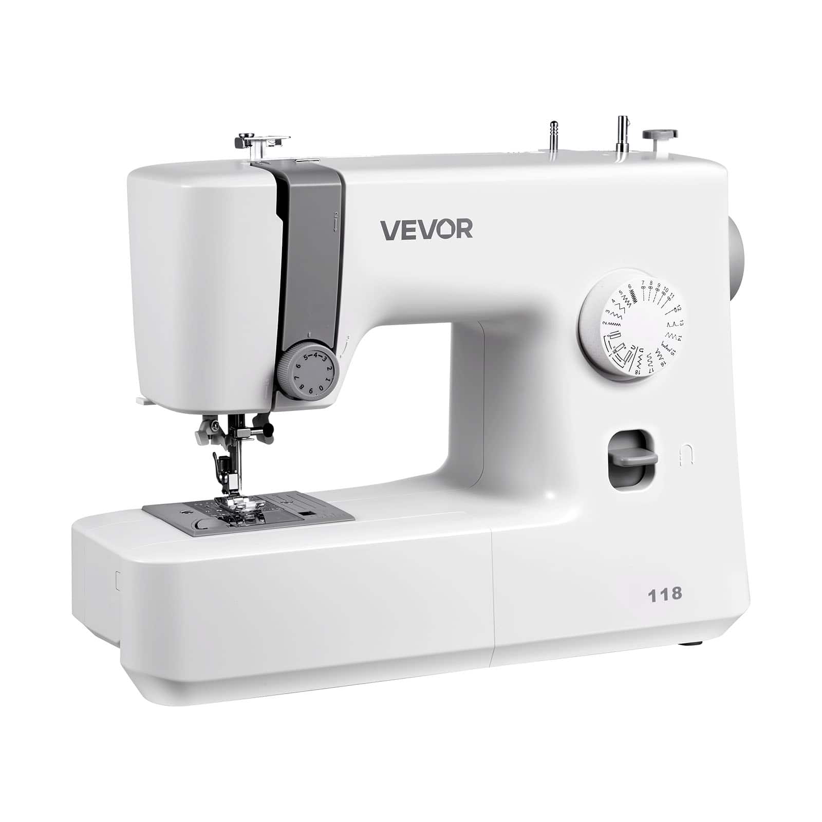 VEVOR - Portable Sewing Machine with 18 Stitch Options, LED Illumination, Foot Pedal, Easy Dial Operation, Durable Metal Frame - White