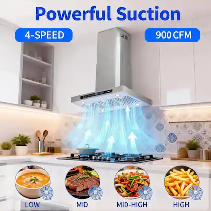 Powerful Suction
4-SPEED
900 CFM
LOW
MID
MID-HIGH
HIGH