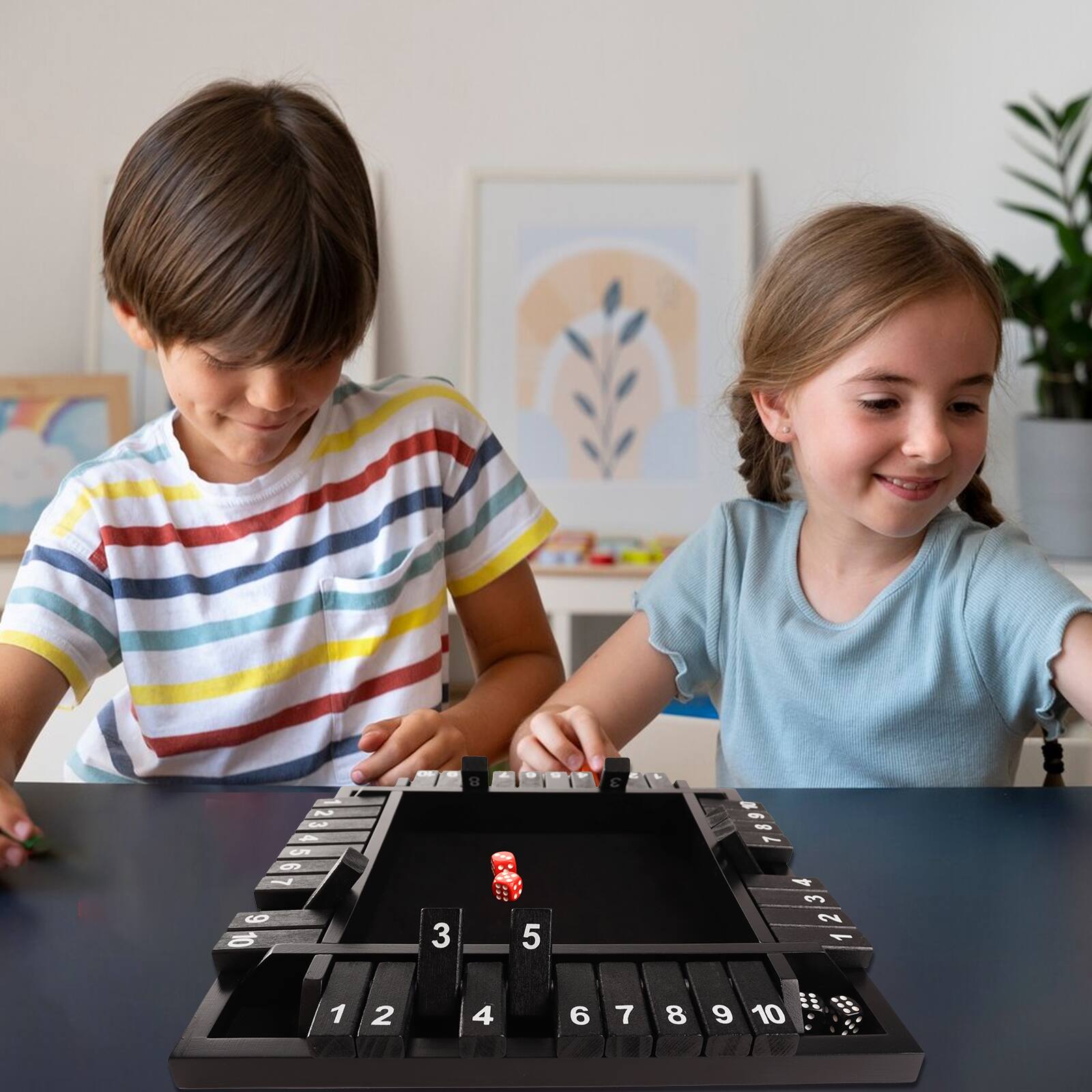 Alt View 3. GSE Games & Sports Expert - 4-Player 10 Numbers Wooden Shut The Box Dice Board Game with 8 Dice. 4-Way Shut The Box Set - Black.