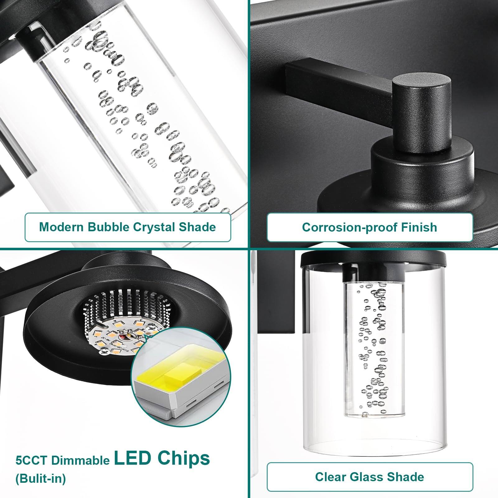 - Modern Bubble Crystal Shade
- Corrosion-proof Finish
- 5CCT Dimmable LED Chips (Built-in)
- Clear Glass Shade