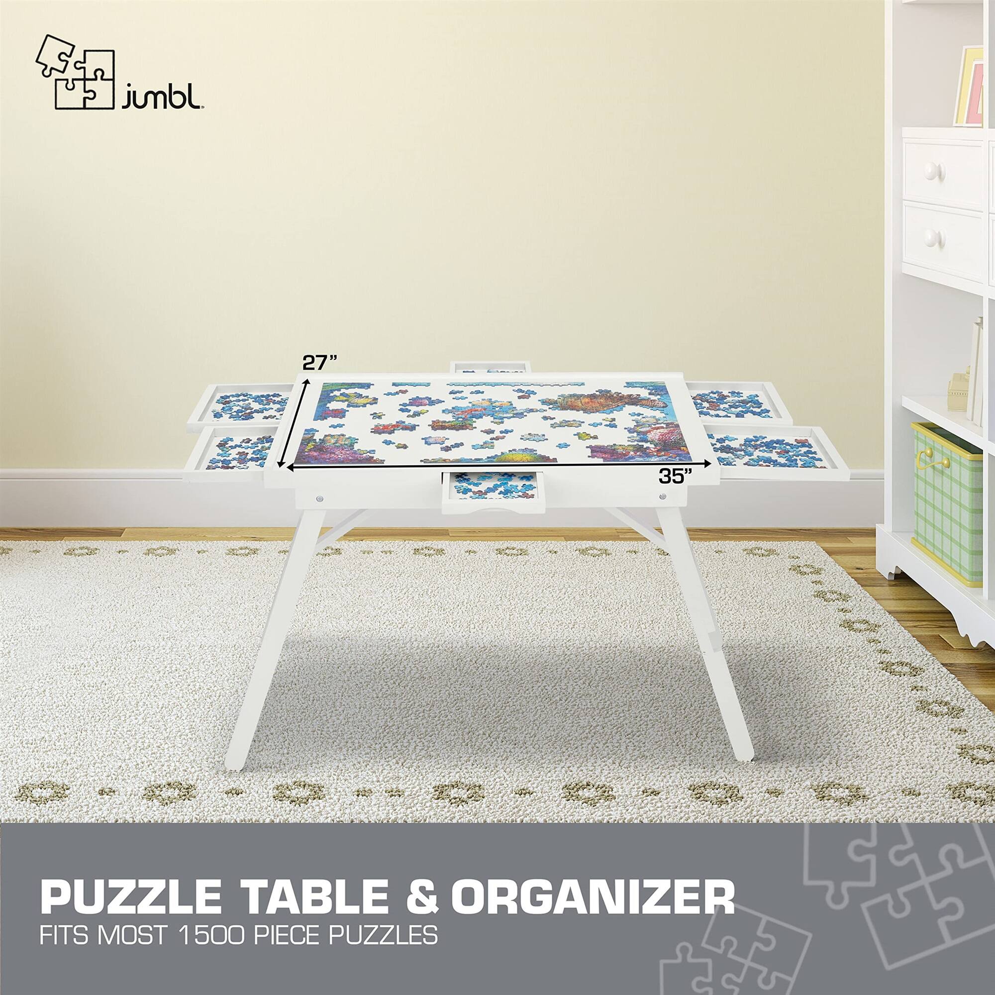 2 jumbl 27" 35" PUZZLE TABLE & ORGANIZER FITS MOST 1500 PIECE PUZZLES