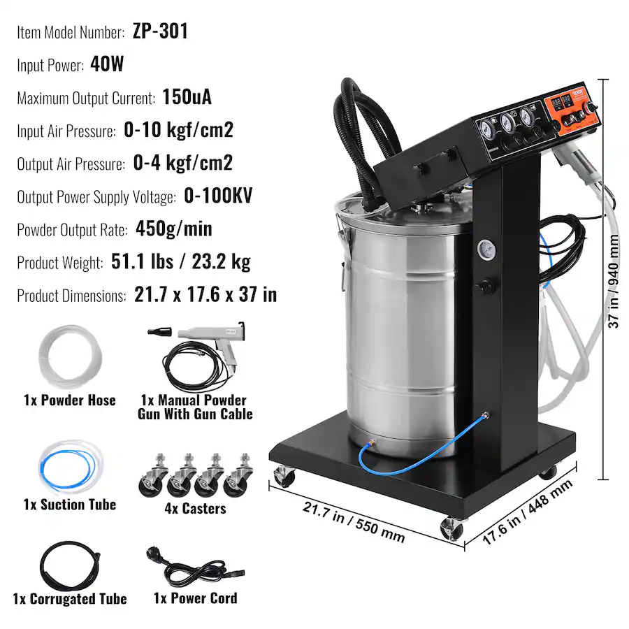 District Output Example VEVOR Powder Coating System, 40 W 100KV Electrostatic Output Powder ...