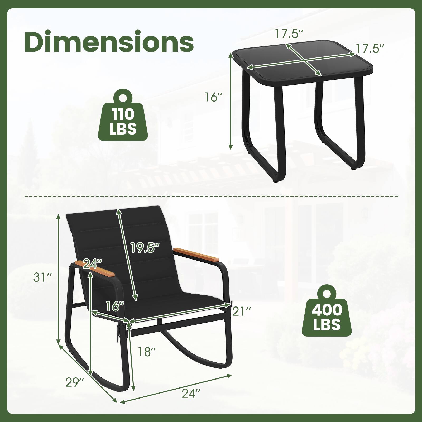 Dimensions
17.5" x 17.5" x 16" x 31" x 24" x 19.5" x 16" x 21" x 18" x 29" x 24"
110 LBS
400 LBS