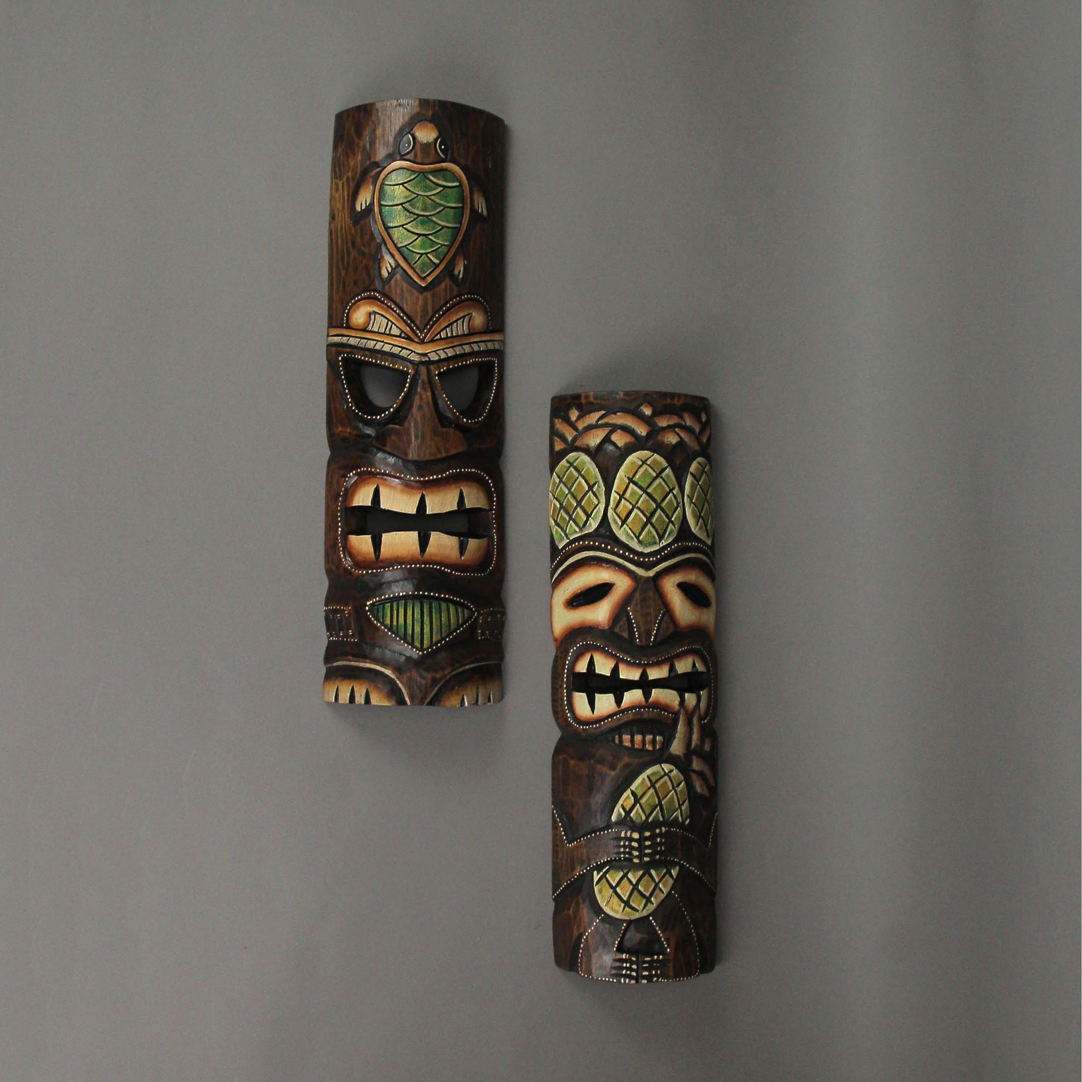 Alt View 4. J.D. Yeatts - Hand Crafted Wooden Tiki Wall Masks 20 Inch Set of 2 Pineapple / Sea Turtle - Multicolored.