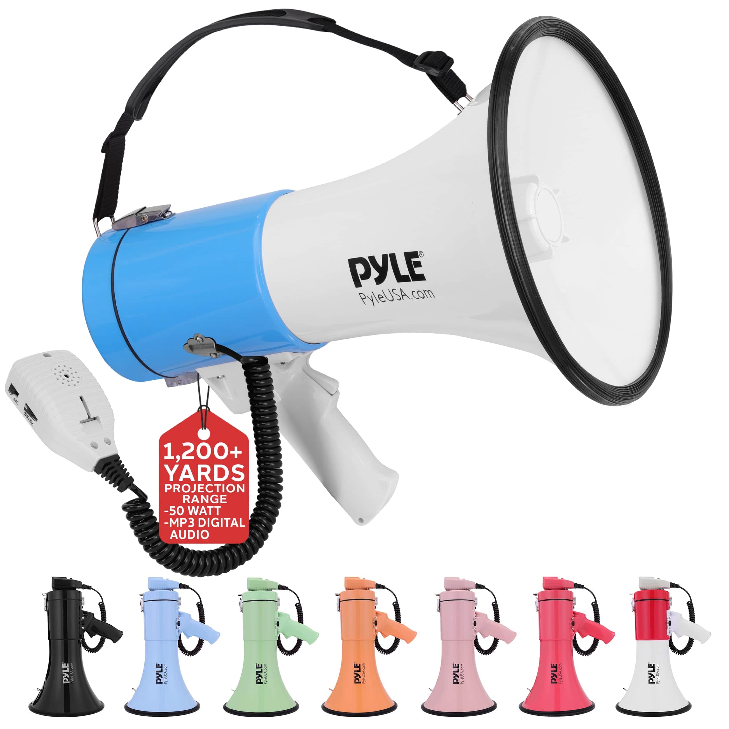 PYLE - 50W Megaphone Bullhorn - Portable, Automatic