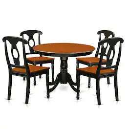 East West Furniture - 5 Pc set with a Round Dinette Table and 4 Leather Kitchen Chairs in Black and Cherry - Black & Cherry
