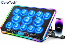 Core Tech - 13-Fan RGB Laptop Cooling Pad with LCD Controls, 9-Level Stand and 2 USB Ports for 15–21-Inch Laptops - Black