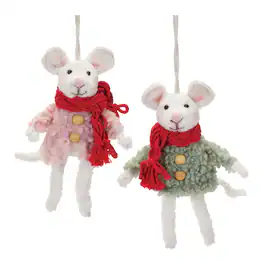 BreeBe - Winter Mouse Ornament (Set of 6) - Green, Pink, White