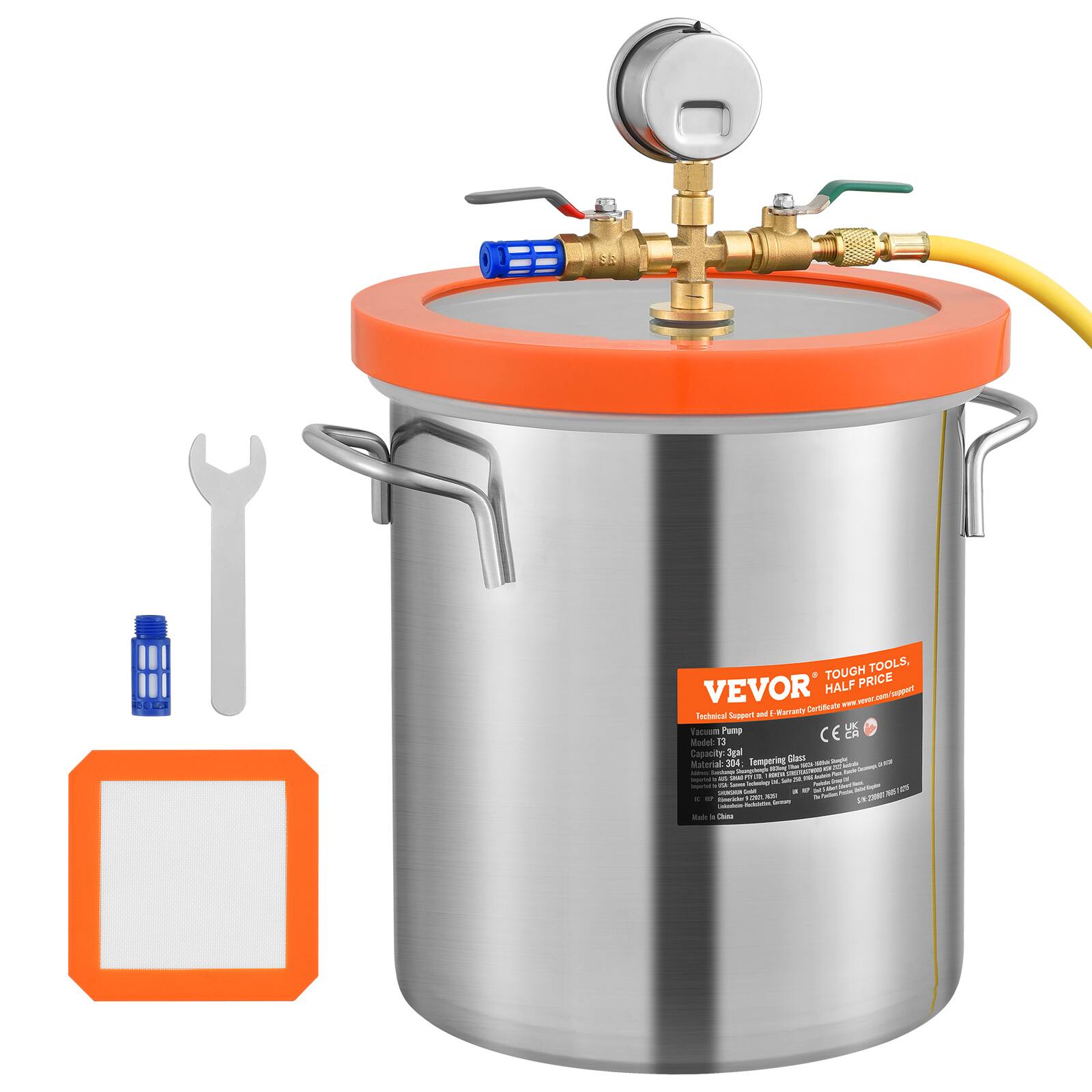 TOUGH TOOLS, VEVOR HALF PRICE  
Technical Support and E Warranty Certificate  
Vacuum Pump UK Model 13  
CE LE  
Capacity: 3gal  
304: Tempering Glass  
Material: Stainless Steel  
Address: Servings Stoplerdengs  
IN SHAT 2016 N m Salett blog DE Parkets byerfall V a peacent can = 17 Del  
Hearidar THE - Submister Creamy Made 1 Chica
