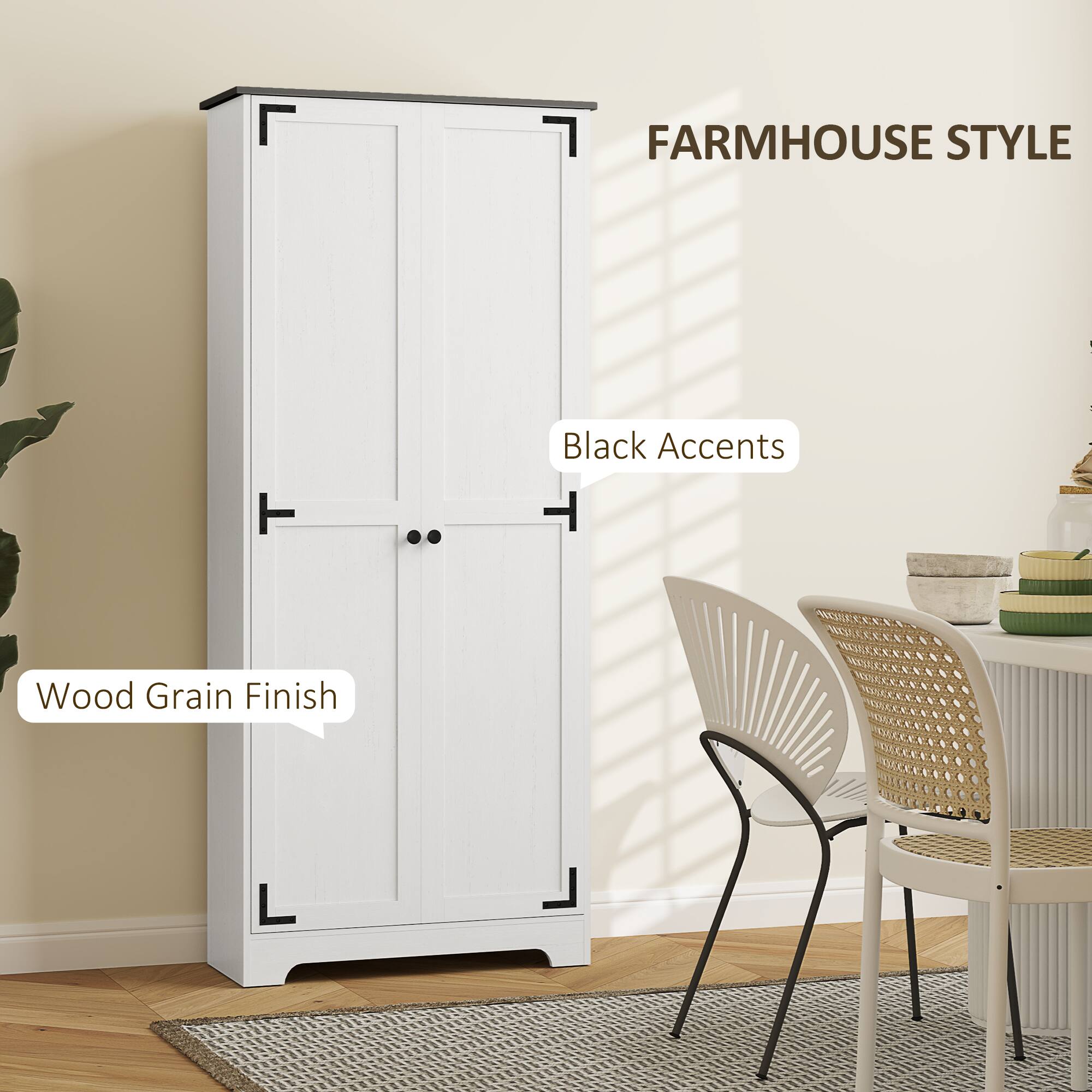 FARMHOUSE STYLE  
Black Accents  
Wood Grain Finish