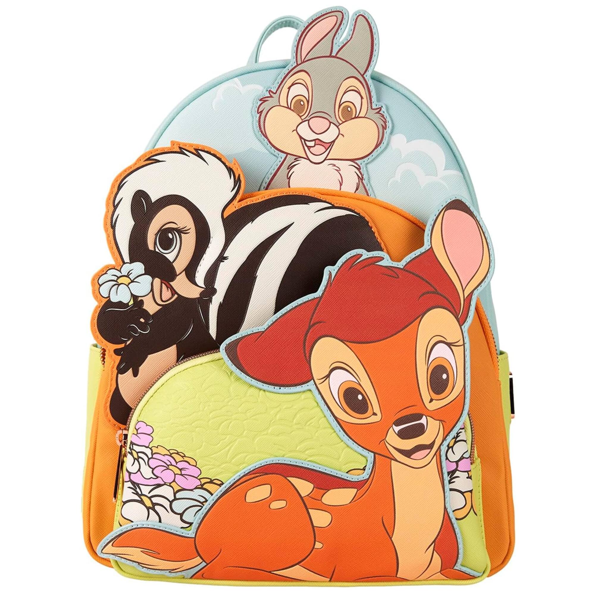 Front. LoungeFly - Loungefly Disney Bambi, Flower, and Thumper Triple Pocket Mini Backpack - Multicolored.