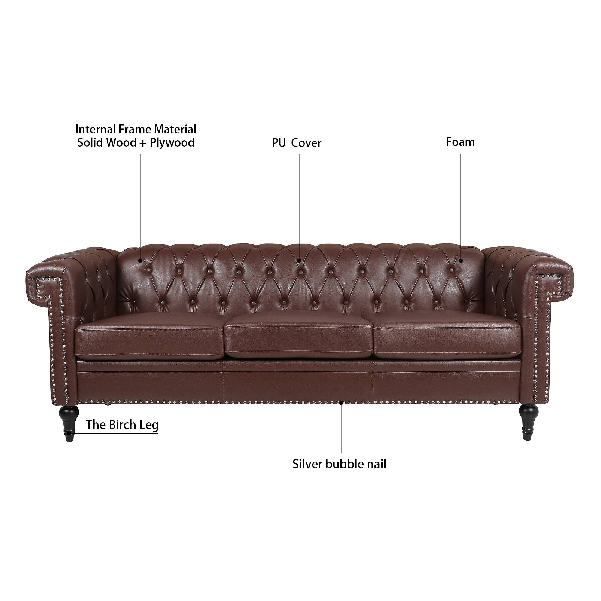 Internal Frame Material: Solid Wood + Plywood  
PU Cover  
Foam  
The Birch Leg  
Silver bubble nail