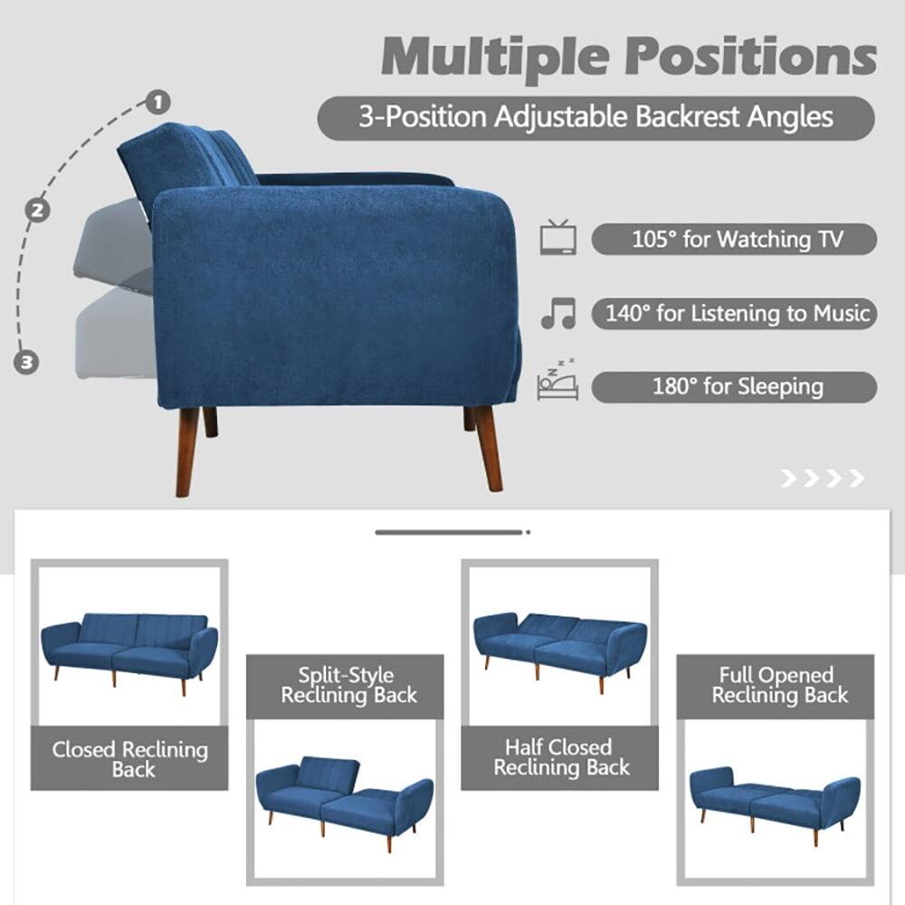 1. Multiple Positions
2. 3-Position Adjustable Backrest Angles
3. 105° for Watching TV
4. 140° for Listening to Music
5. 180° for Sleeping
6. Split-Style Reclining Back
7. Closed Reclining Back
8. Half Closed Reclining Back
9. Full Opened Reclining Back