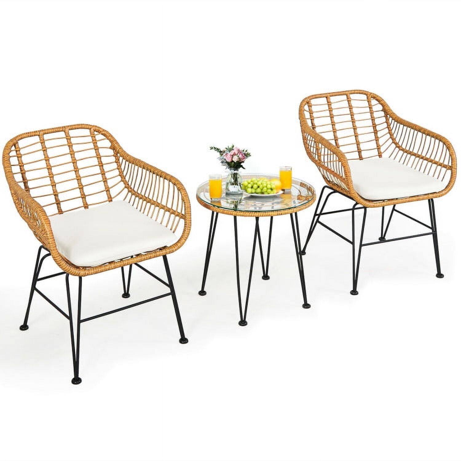 Front. Kadyn - 3 Pieces Rattan Furniture Set, Small Patio Conversation Furniture Set with Cushioned Chair Table-White - White.