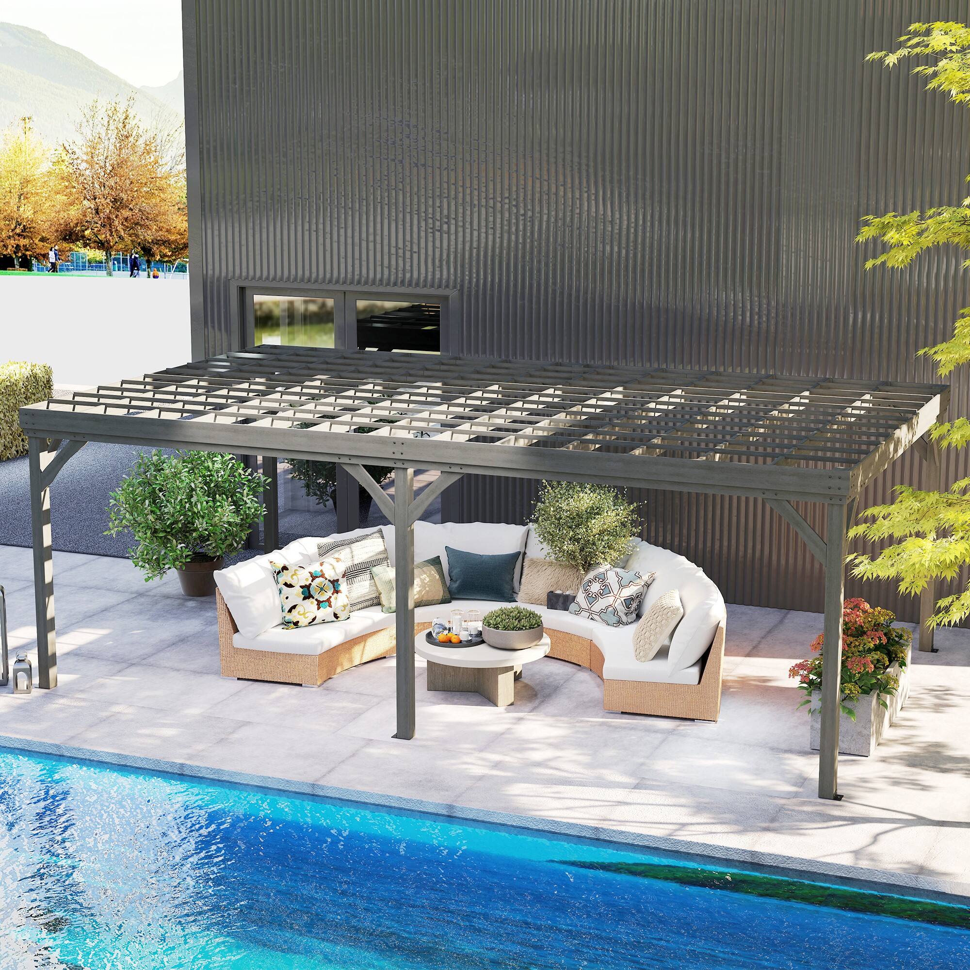 Alt View 4. Outsunny - 12' x 20' Outdoor Pergola, Wood Gazebo Grape Trellis with Concrete Anchors for Climbing Plant Support - Gray.