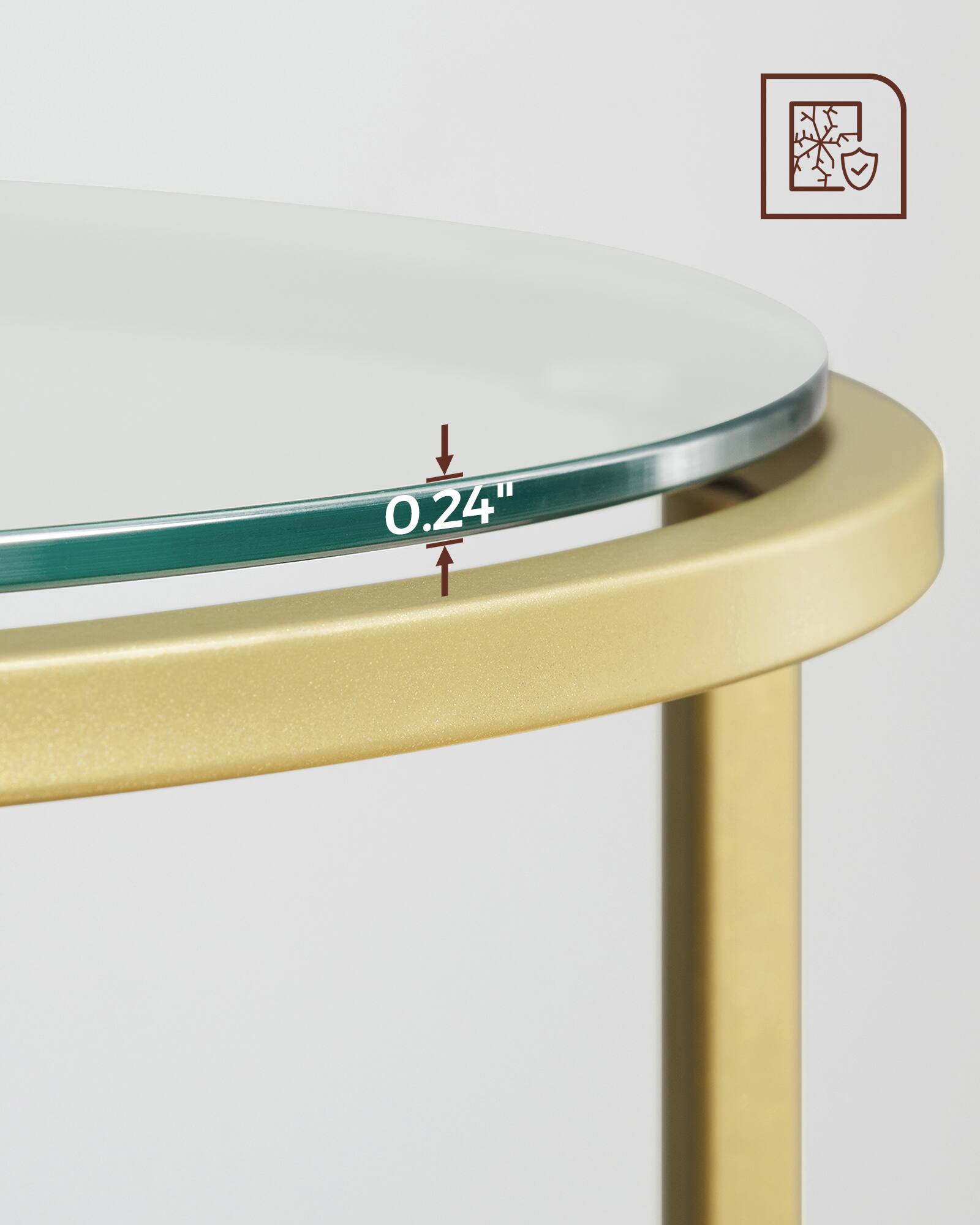 Alt View 4. Songmics Home - Round Side Table, Glass End Table with Metal Frame, Gold Coffee Table with Modern Style, for Living Room, Balcony - Gold.